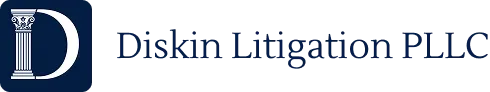 Logo featuring a white classical column on a blue background with "Diskin Litigation PLLC" text.